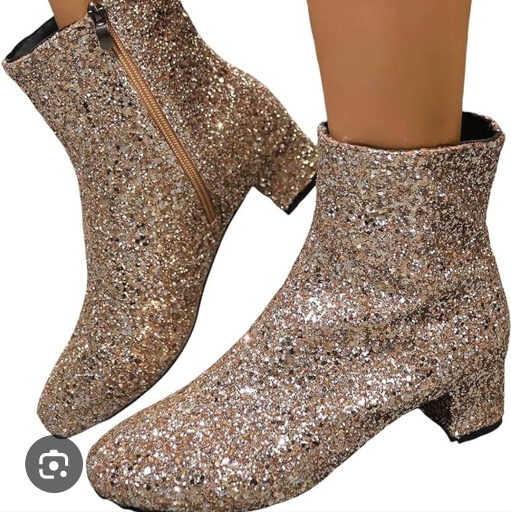 Gold Glitter Heeled Booties!